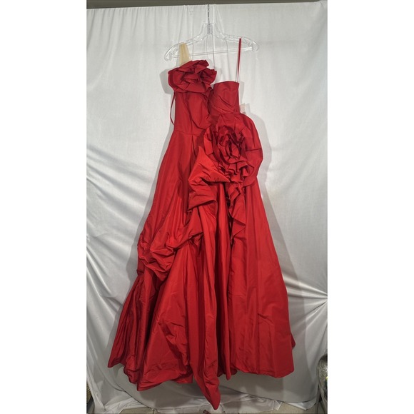 NEW MAC DUGGAL [ 2 ] 11992 ONE SHOULDER Embellished Rosette‎ Ball Gown in Red - Picture 9 of 16